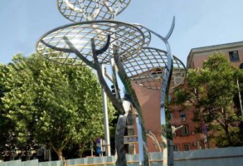 山西广场抽象网格不锈钢树雕塑
