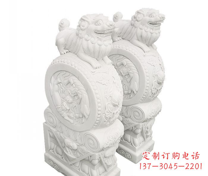 山西汉白玉抱鼓石招财石门墩