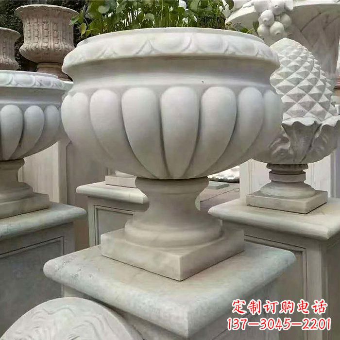 山西汉白玉城市园林花盆石雕