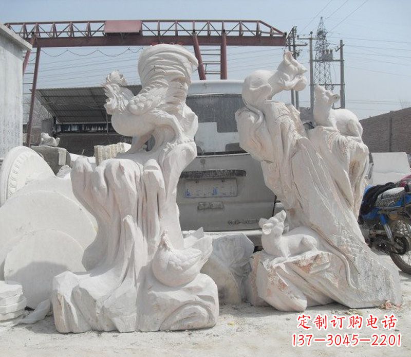 山西汉白玉大公鸡雕塑