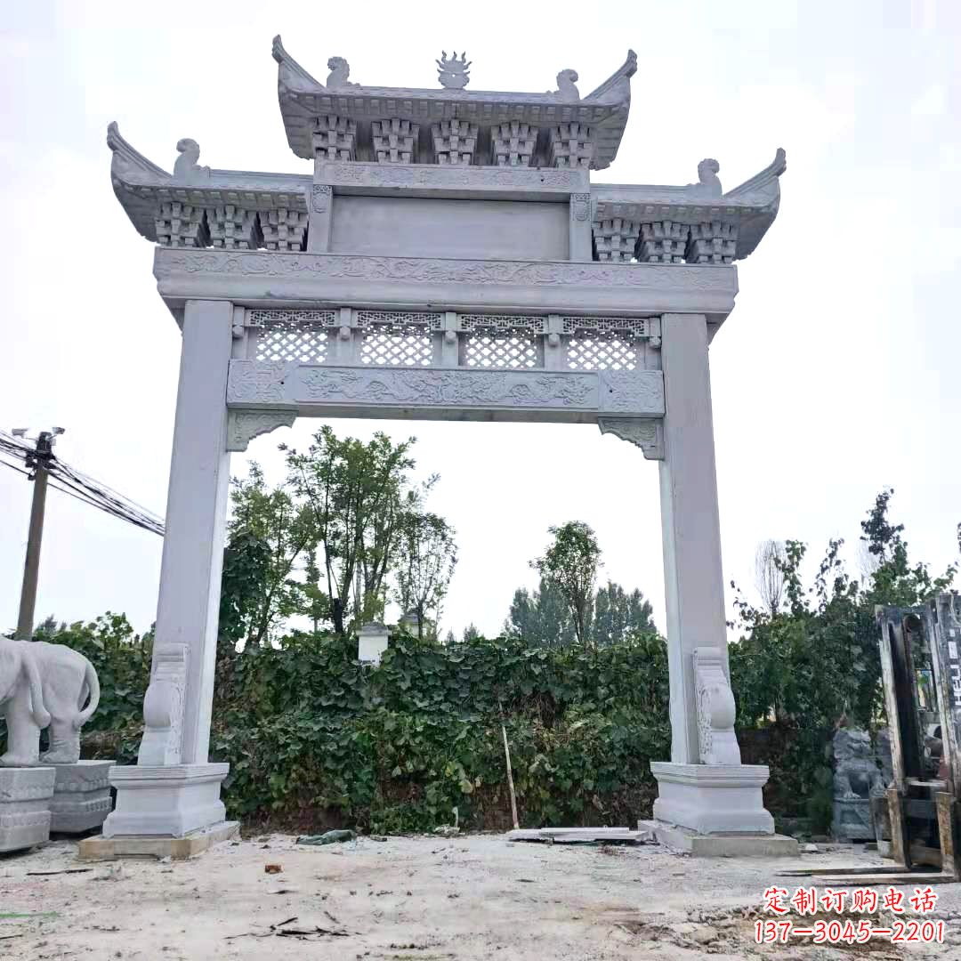 山西汉白玉单门石牌坊