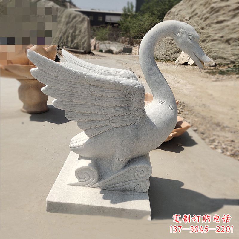 山西细腻精美的汉白玉天鹅雕塑