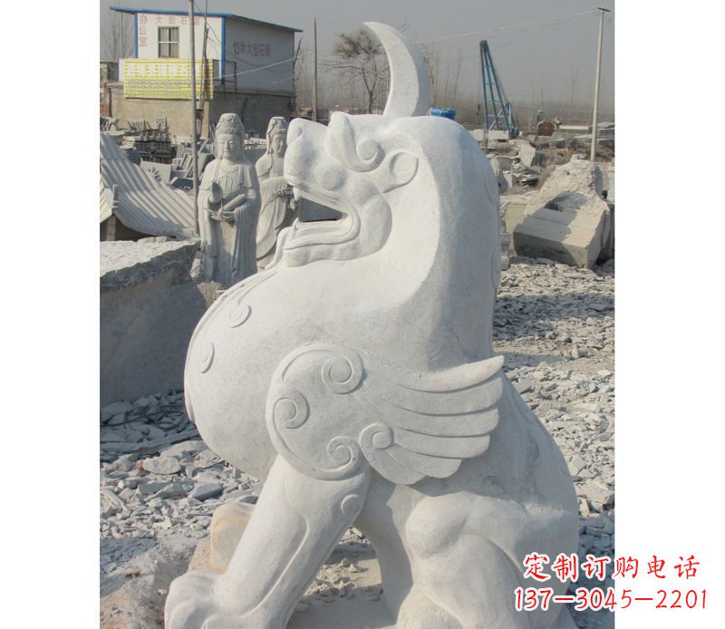 山西汉白玉独角兽石雕,精美细腻,魅力无穷