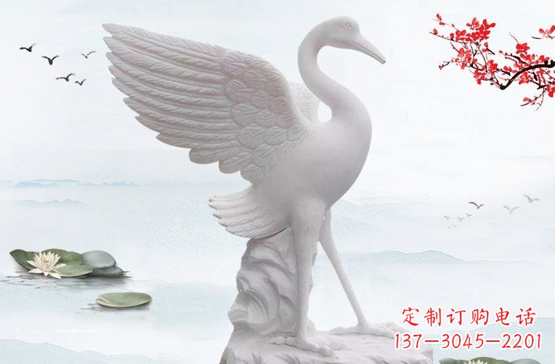 山西开启一段神奇变化之旅——汉白玉仙鹤雕塑