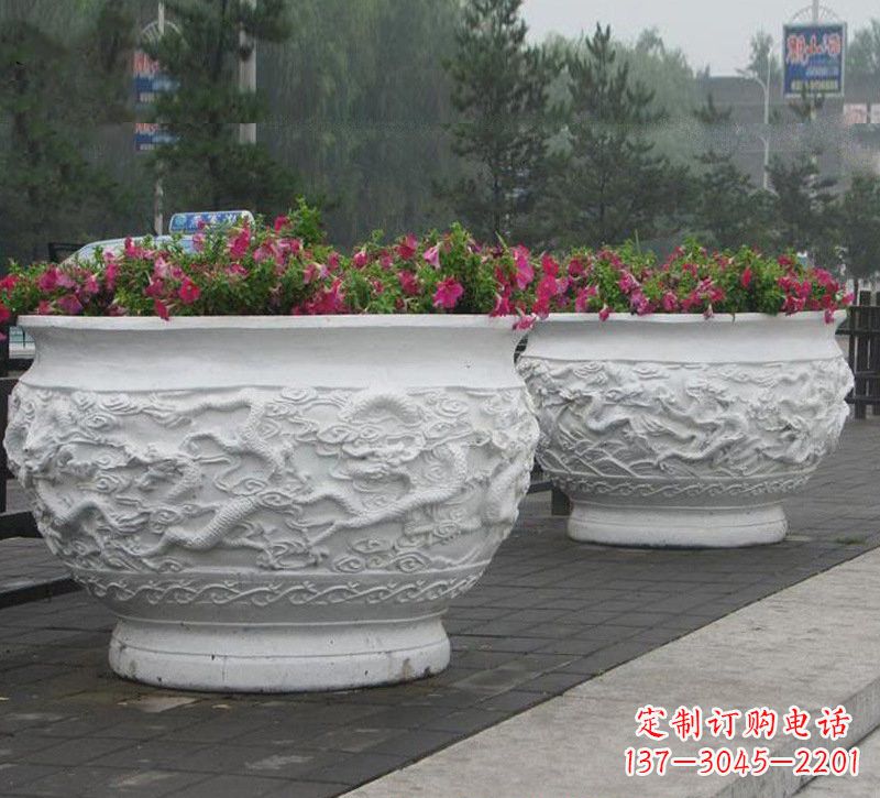 山西优雅自然,中领雕塑汉白玉公园龙浮雕花盆