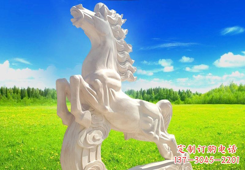 山西古典精美的汉白玉奔马石雕