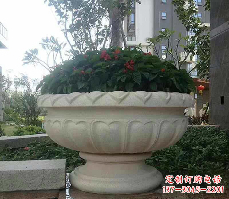 山西汉白玉花盆雕塑