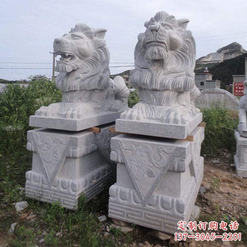 山西汉白玉汇丰狮子石雕
