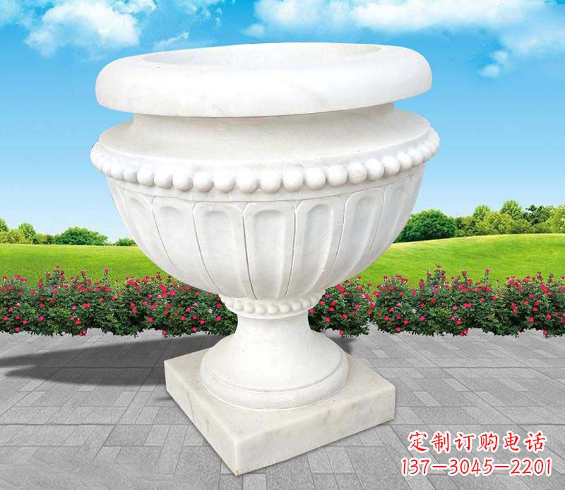 山西精美汉白玉花盆雕塑