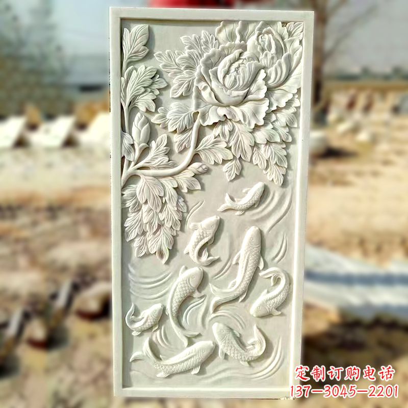 山西汉白玉鲤鱼浮雕,精美彰显睿智之美
