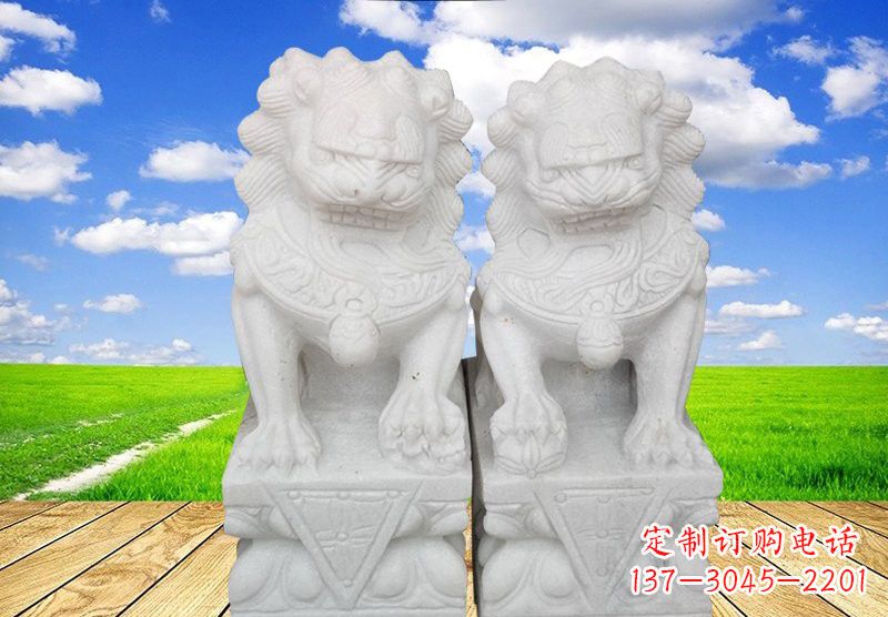 山西汉白玉看门狮子石雕
