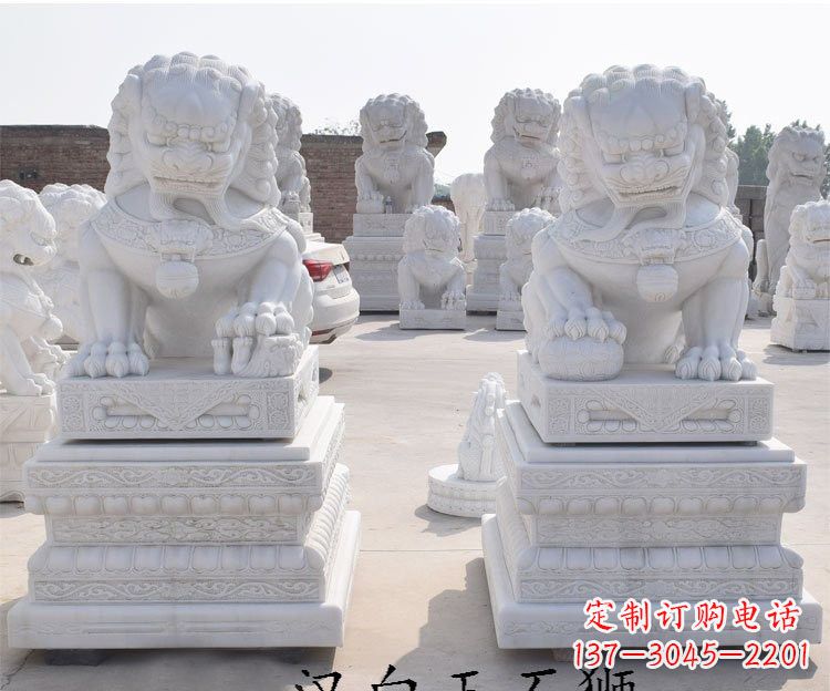 山西汉白玉看门狮子雕塑