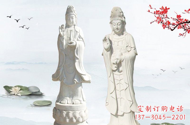 山西汉白玉立式观音菩萨石雕
