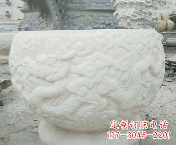 山西汉白玉龙浮雕招财水缸,让你家居多一份福气