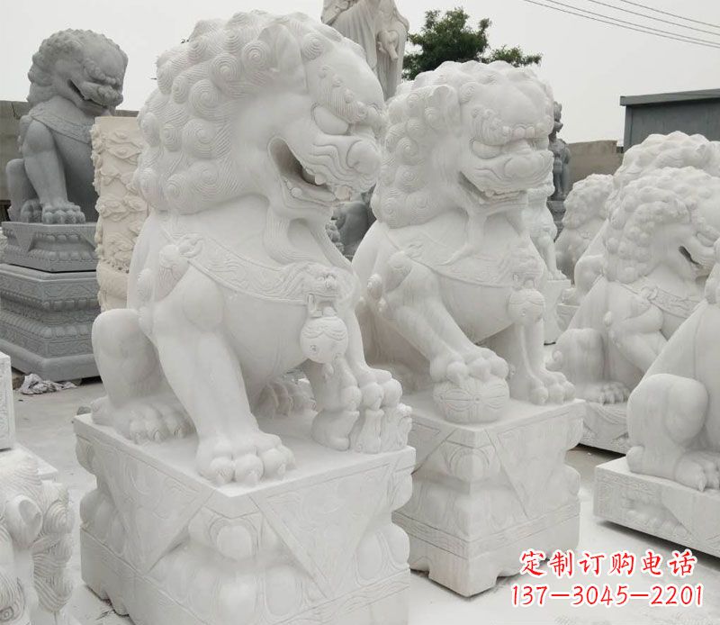 山西汉白玉门口看门踩球北京狮子石雕
