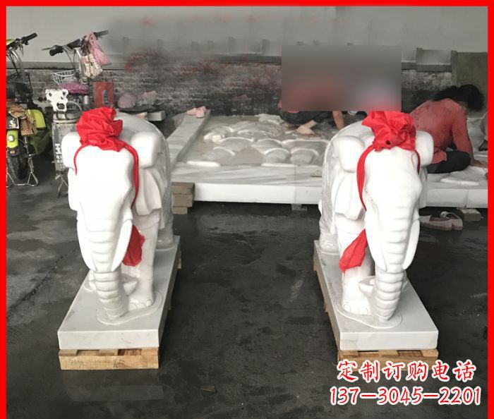 山西汉白玉门口招财小象石雕