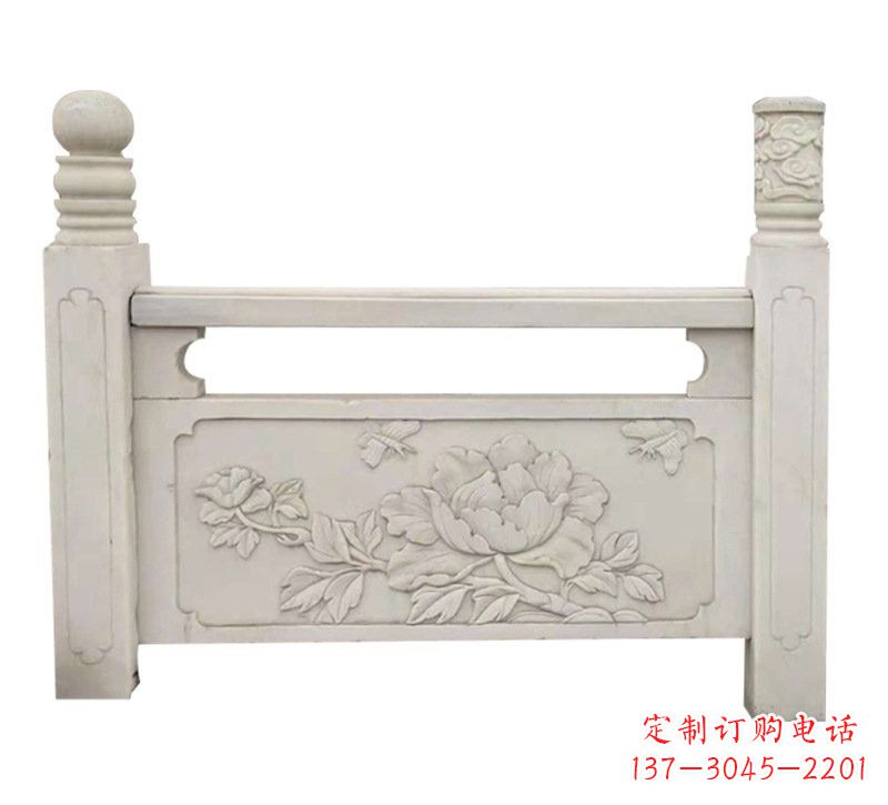 山西汉白玉牡丹花浮雕栏板,雕塑定制精品