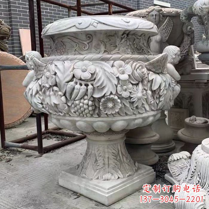 山西汉白玉欧式人物花盆雕塑
