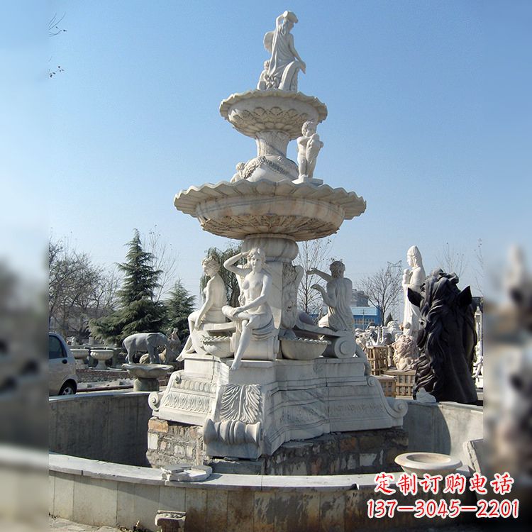 山西精美汉白玉欧式人物喷泉雕塑