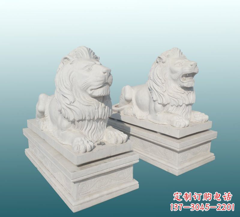 山西汉白玉狮子雕塑,来自中领雕塑精美设计