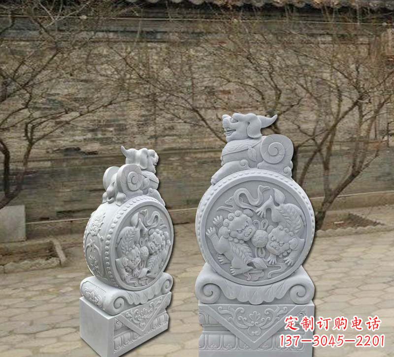 山西精美汉白玉貔貅门墩