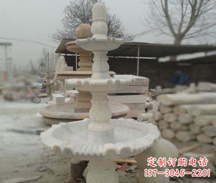山西汉白玉三层别墅小型喷泉石雕,让你的空间更加优雅