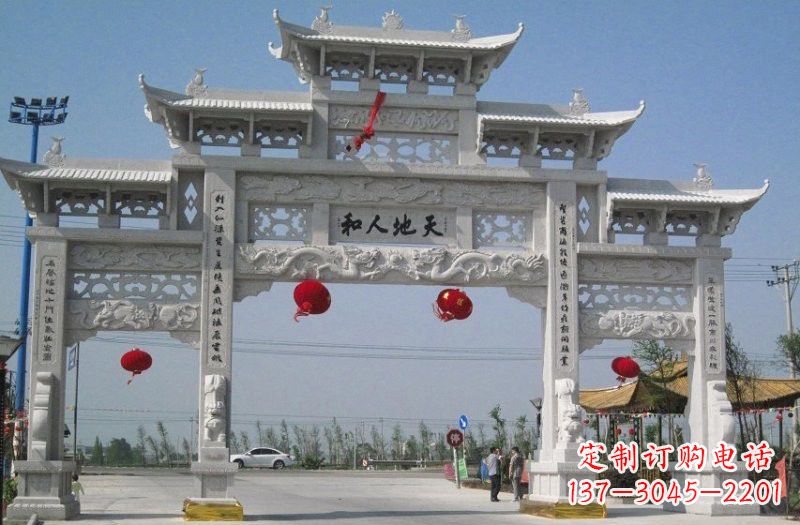 山西汉白玉三门五楼牌坊石雕,让艺术永恒不朽