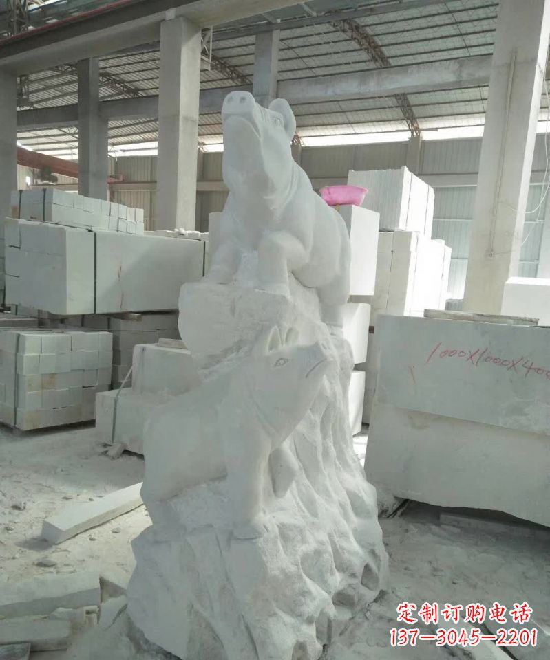 山西瑞颜祥彩汉白玉生肖猪雕塑