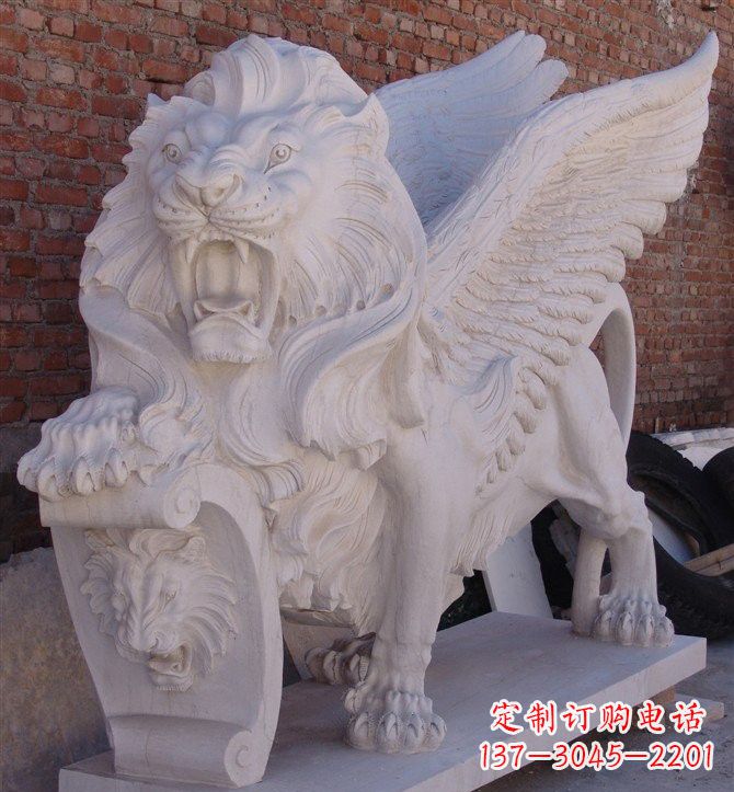 山西汉白玉圣马可飞狮石雕,精致品质保证