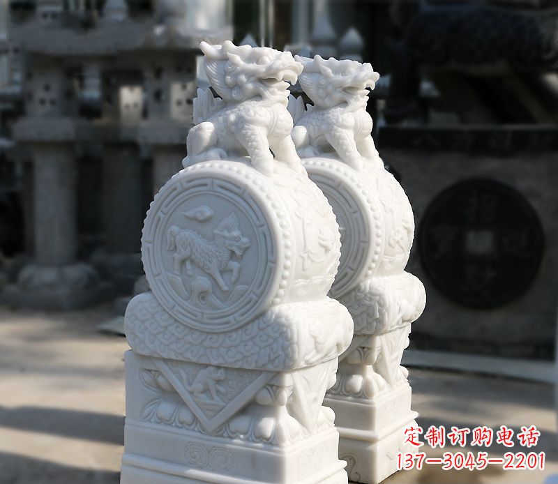 山西汉白玉狮子辟邪门墩雕塑