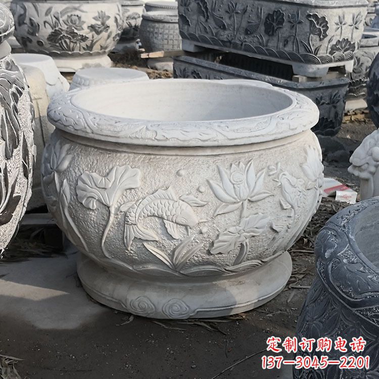 山西汉白玉石雕鱼缸