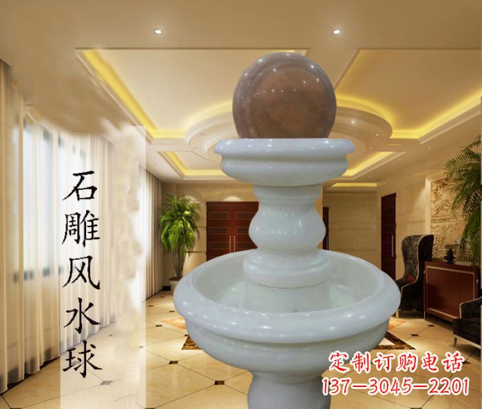山西尊贵精致的汉白玉双层风水球石雕