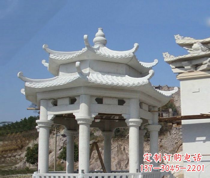 山西汉白玉双层石雕凉亭