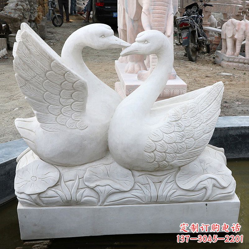 山西精美绝伦的汉白玉天鹅石雕塑