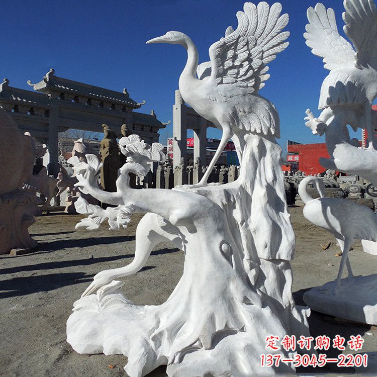 山西汉白玉仙鹤景观石雕,让你的空间充满灵动之美