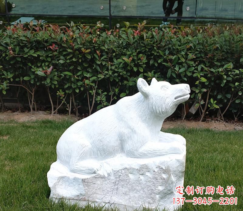 山西唯美可爱的汉白玉小区动物熊雕塑