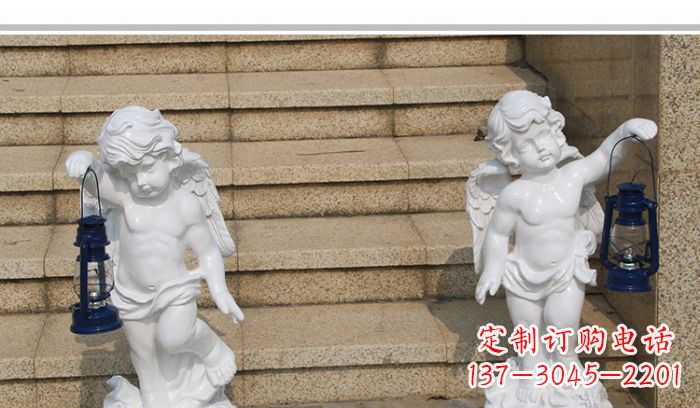 山西领雕塑-汉白玉小天使公园西方人物路灯石雕