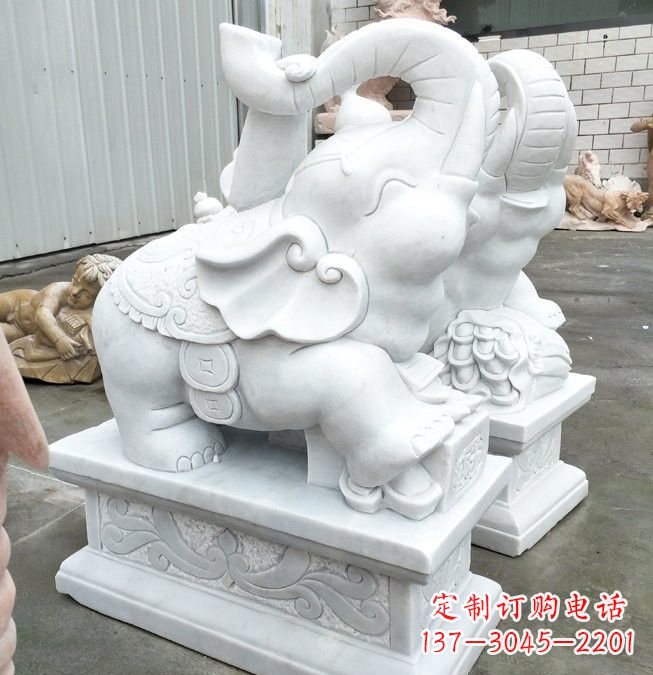 山西汉白玉招财如意小象石雕