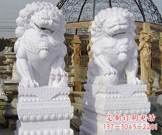 山西汉白玉招财石狮子石雕