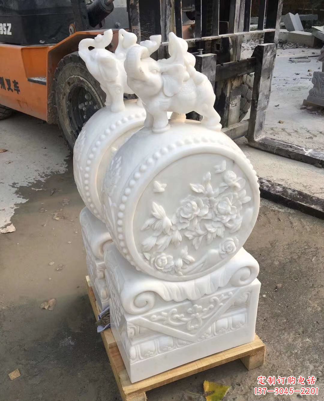山西汉白玉招财小象石门墩