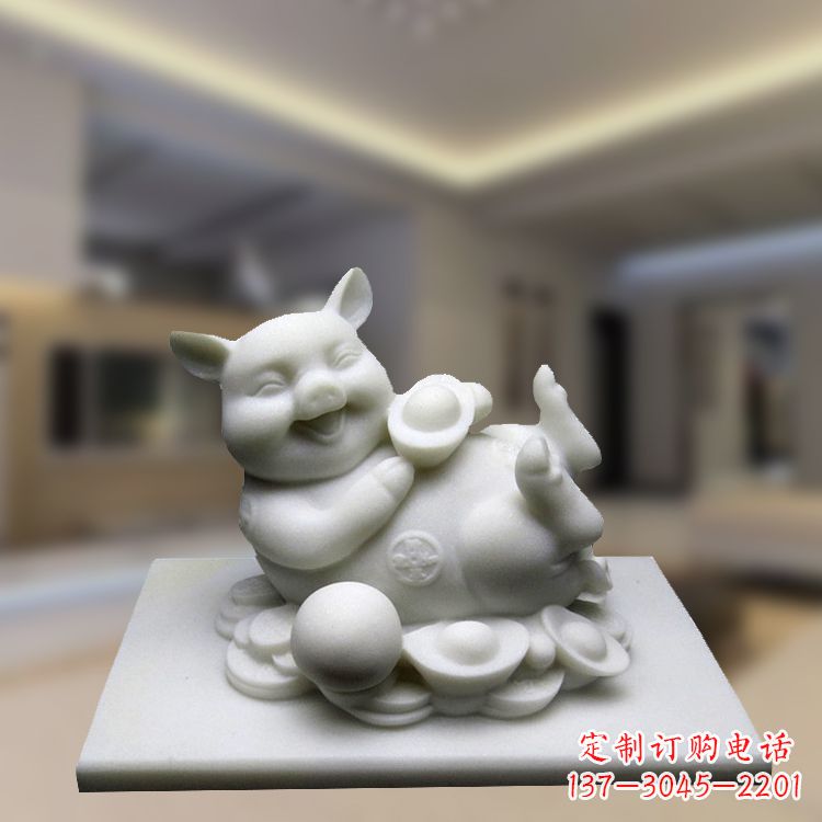 山西汉白玉动物雕塑,招财猪石雕精美装饰