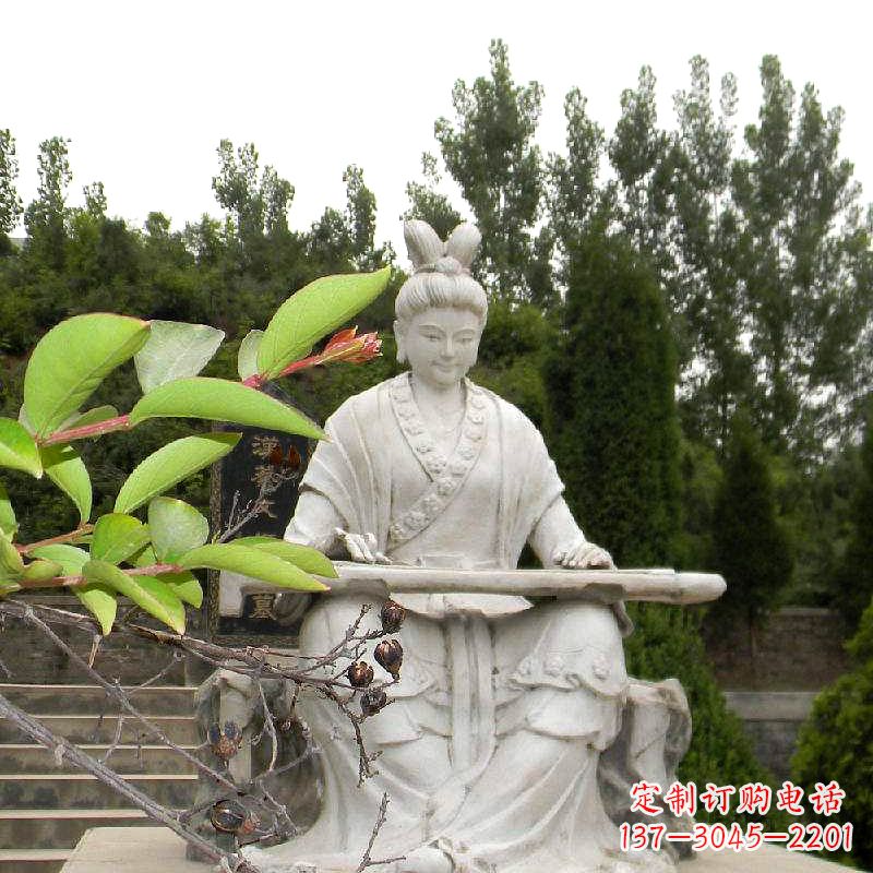 山西汉末才女蔡文姬弹琴石雕塑-景区园林历史名人雕像