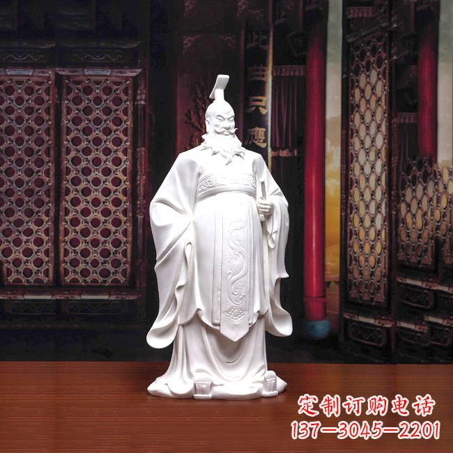 山西汉武帝刘彻汉白玉石雕像