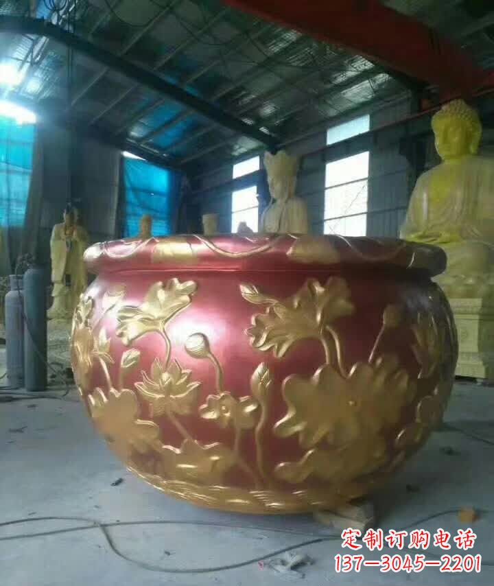 山西荷花浮雕水缸铜雕塑