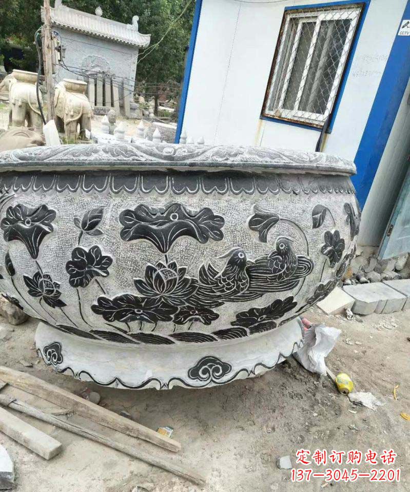 山西荷花石雕水缸,给你安静的空间