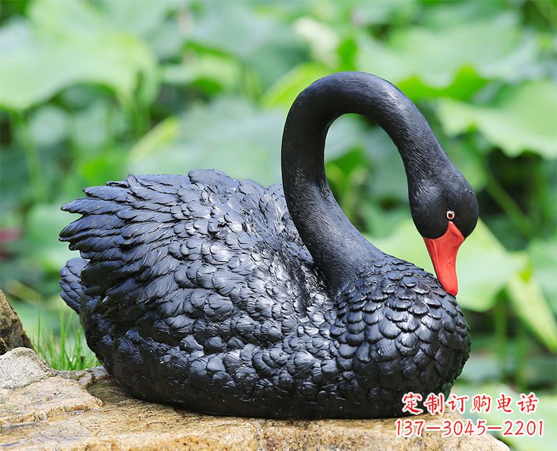 山西玻璃钢黑色曲颈天鹅雕塑