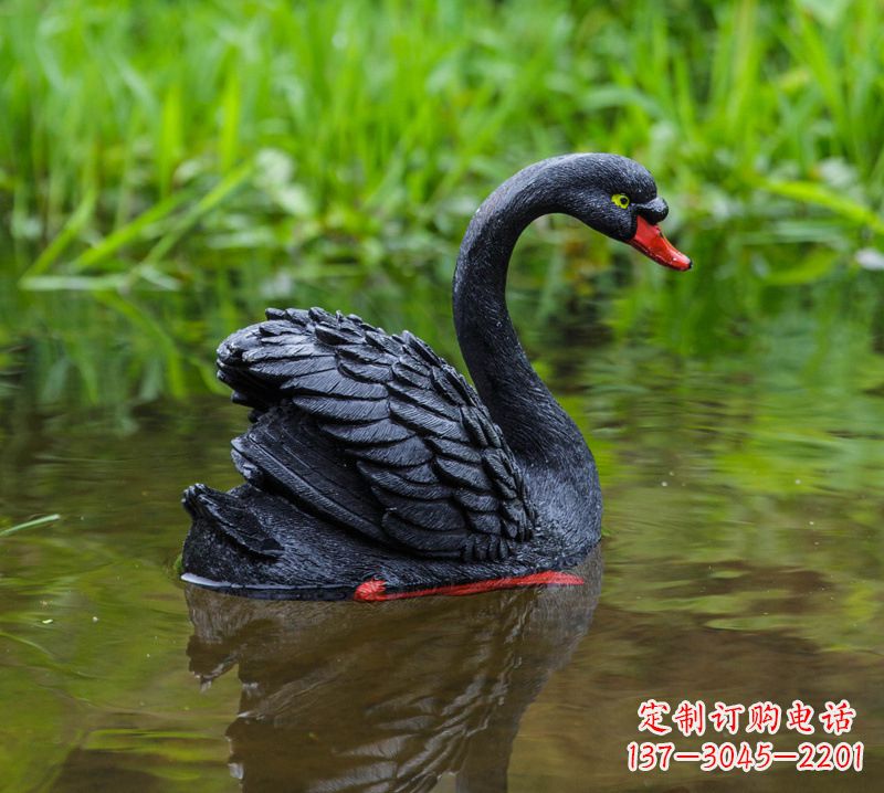 山西黑天鹅展翅款-玻璃钢仿真天鹅摆件