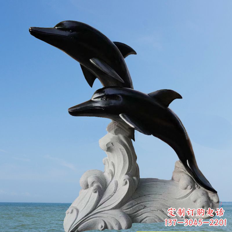 山西黑曜石海豚石雕