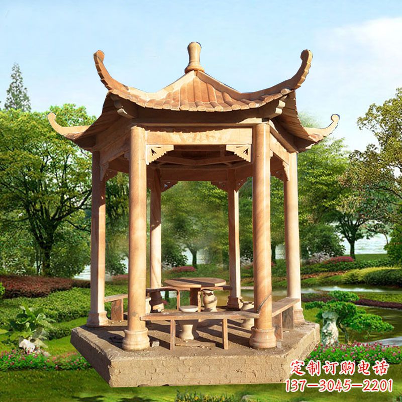 山西定制红色大理石凉亭,添精致品质生活