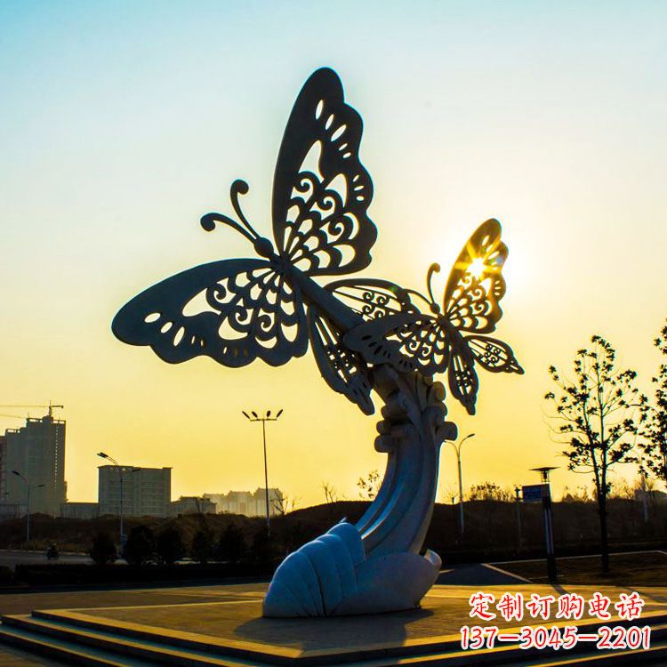 山西户外不锈钢城市广场景观蝴蝶雕塑,公园金属昆虫装饰雕塑
